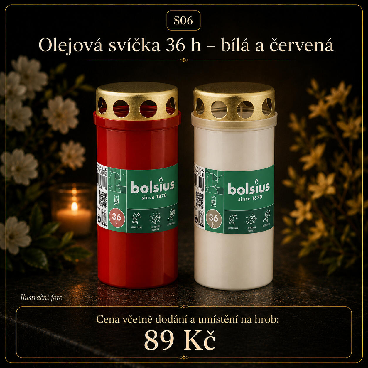 Olejová hřbitovní svíčka Olejová hřbitovní svíčka