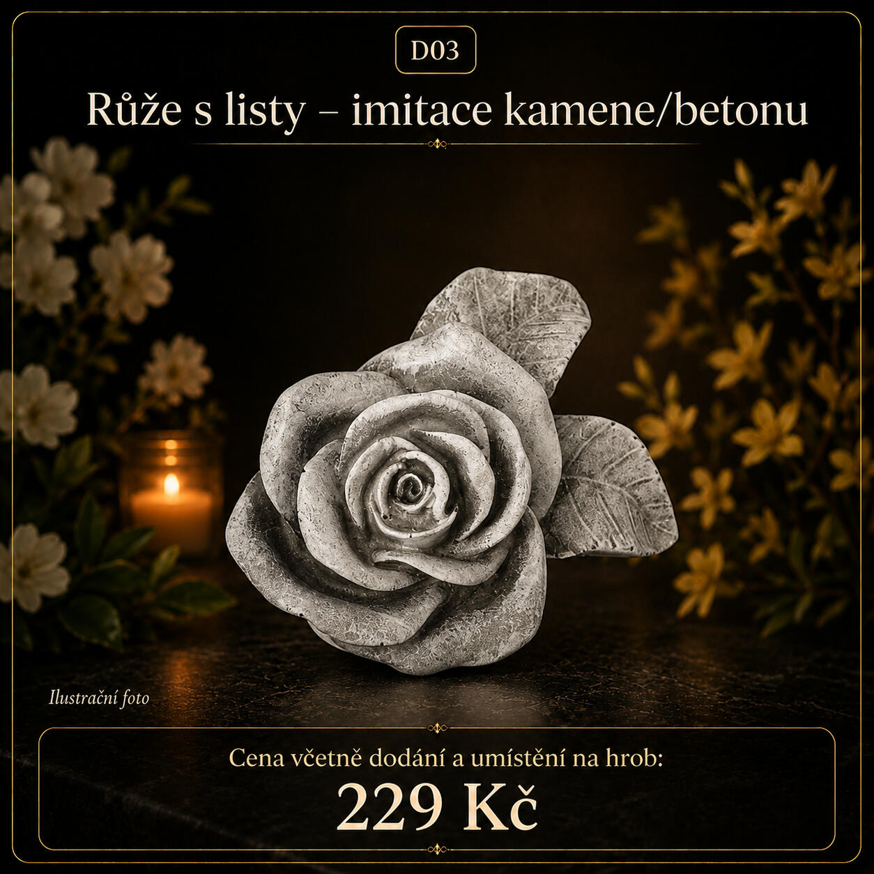 Růže s listy, imitace betonu