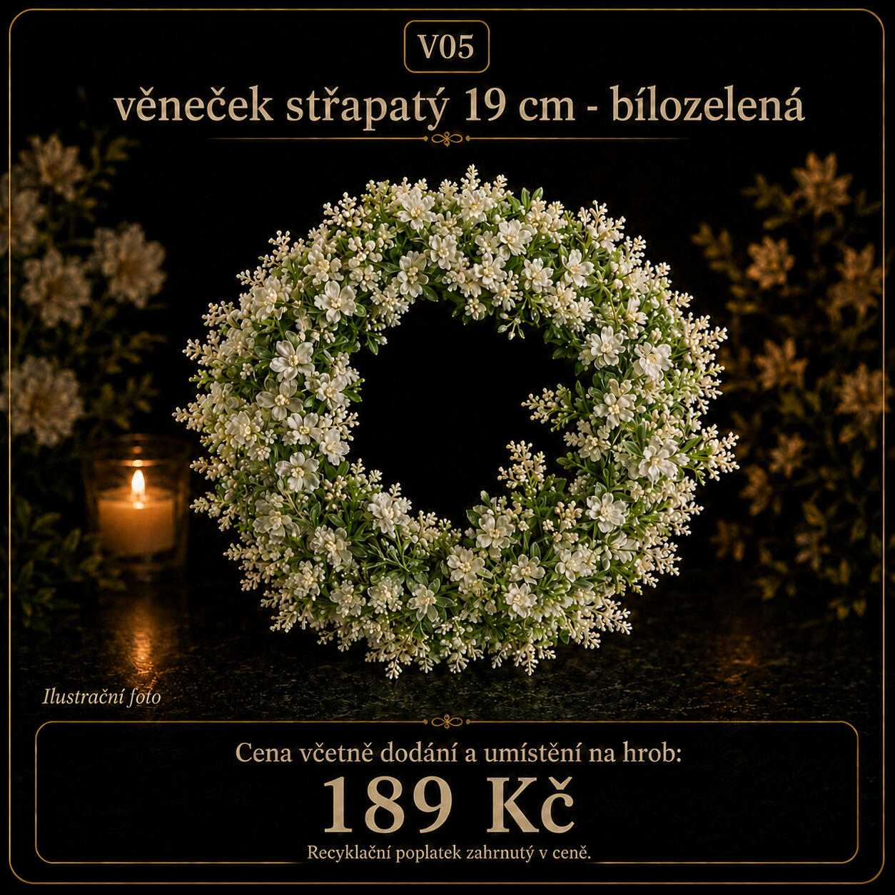 věneček střapatý 19cm -bílozelený