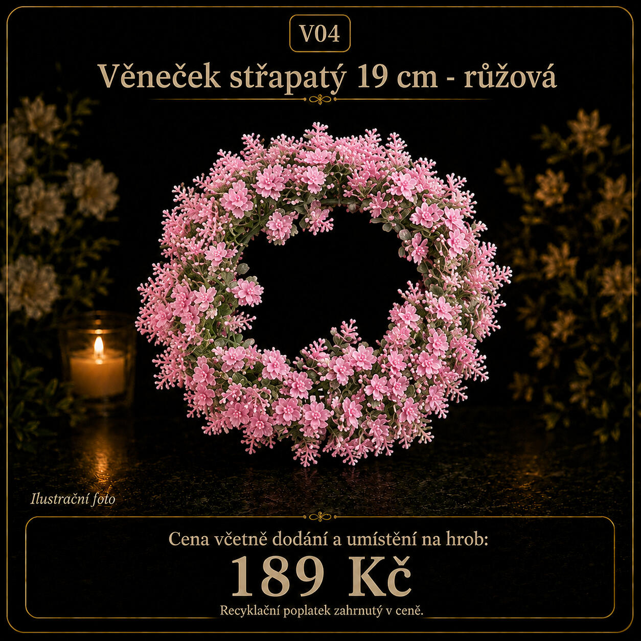 věneček střapatý 19 cm - růžový