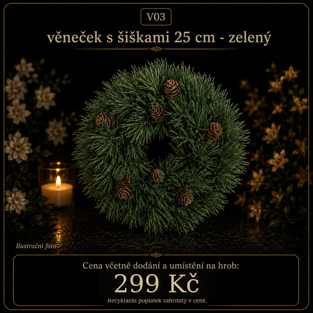 věneček s šiškami 25 cm - zelený
