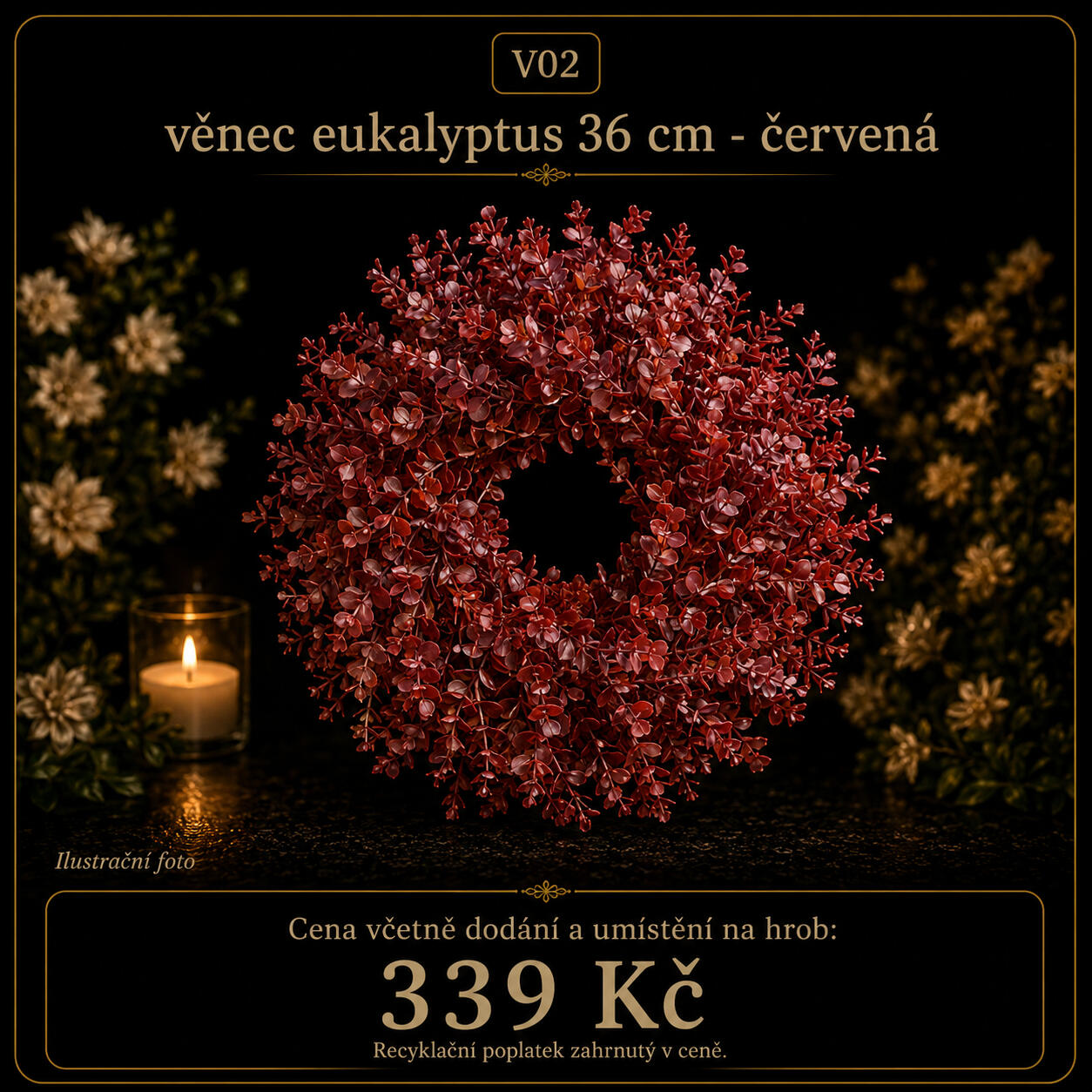 věnec eukalyptus 36 cm - červená