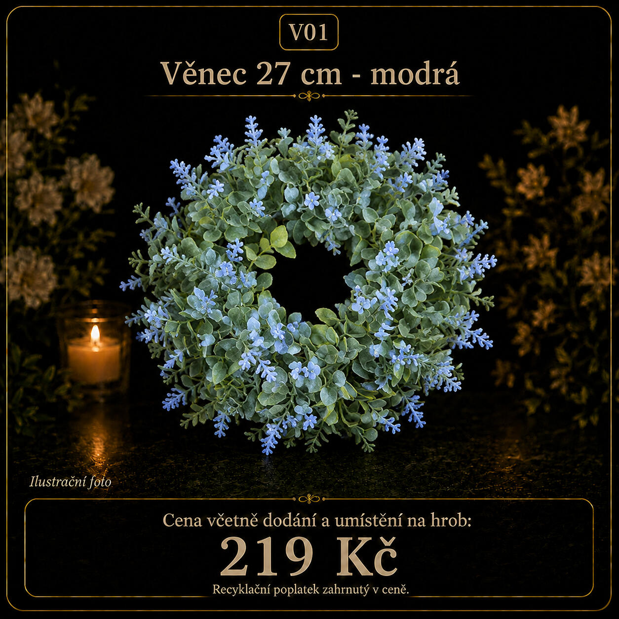 věnec 27 cm - modré kvítí věnec 27 cm - modré kvítí